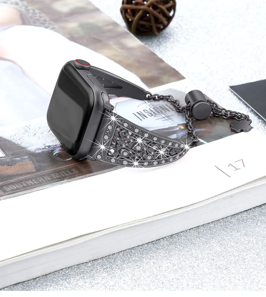 Алмазный браслет для Apple watch ремешок Apple watch 4 band 40 мм 44 мм iwatch ремешок 38 мм 42 мм ремешок из нержавеющей стали 3 2 1