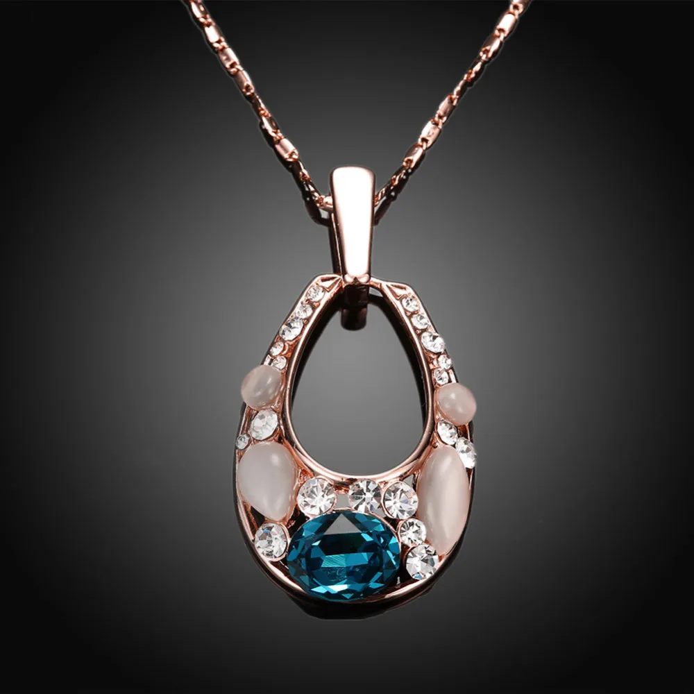 Женщины Леди Юбилей Заявление Neckalce Роскошный Большой Горный Хрусталь Опал