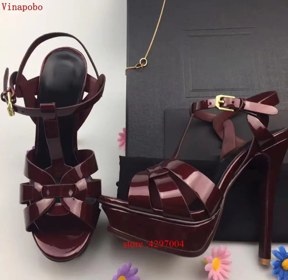 Босоножки женские из лакированной кожи на высоком каблуке сандалии платформе