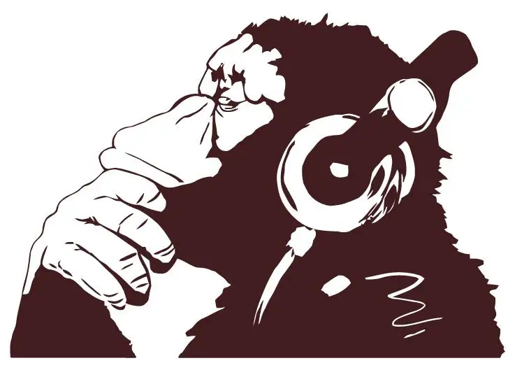 Кофе G177 Бэнкси виниловая палочка Aufkleber Affe Mit Kopfh& ouml Eine Farbe Affe Musik наклейка орангутанг наклейка в музыкальном стиле настенное украшение - Цвет: Кофе