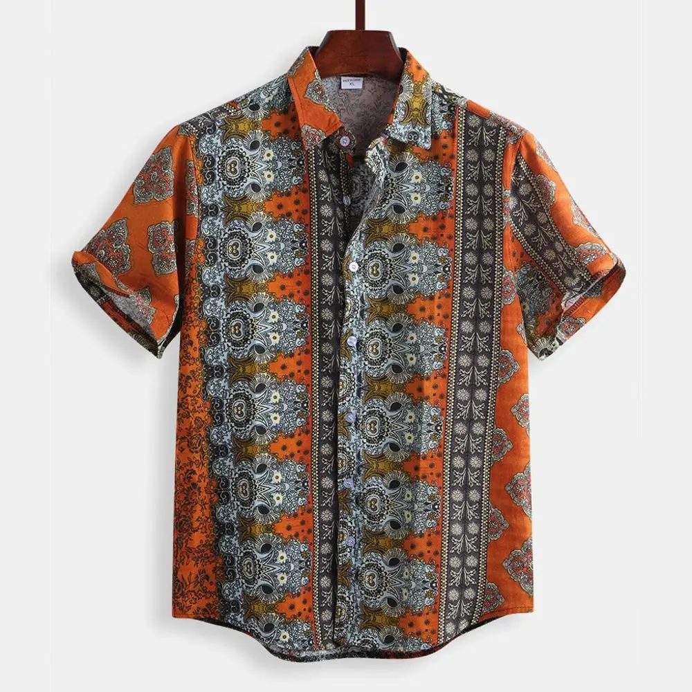 Мужские хлопковые Гавайские дышащие свободные рубашки с принтом плюс размер 5XL