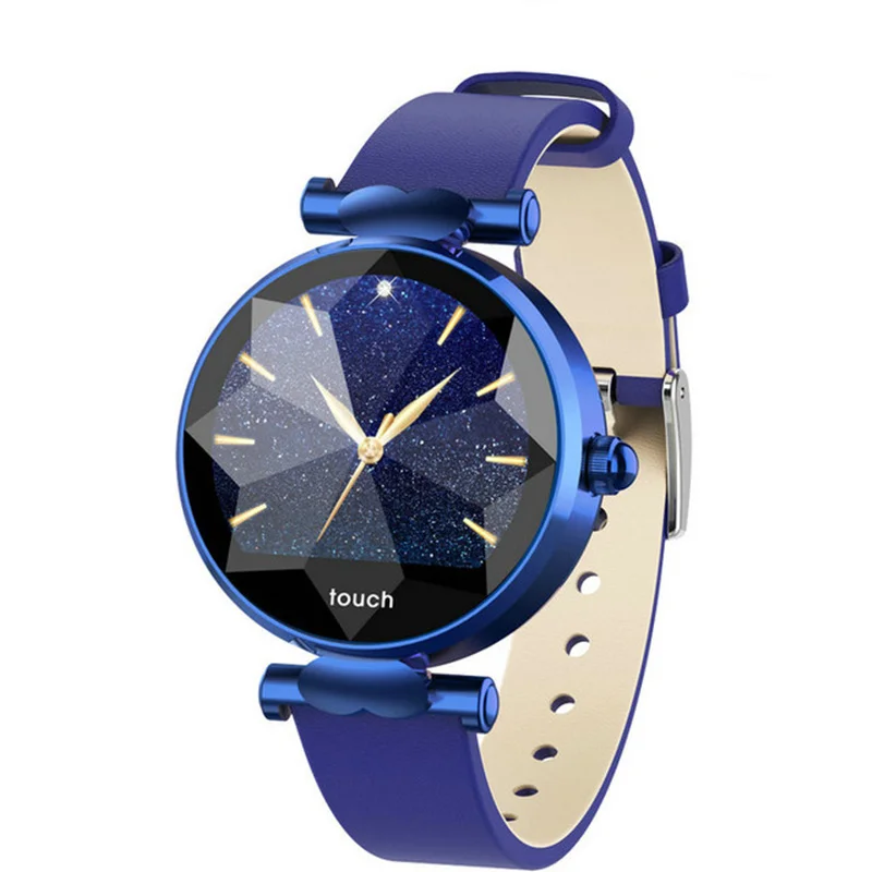 Blue-Leather band Для женщин Фитнес браслет здоровья Smart Сердечного ритма приборы для измерения артериального давления водонепроницаемый браслет Смарт Bluetooth часы iPhone samsung - Цвет: Blue-Leather band
