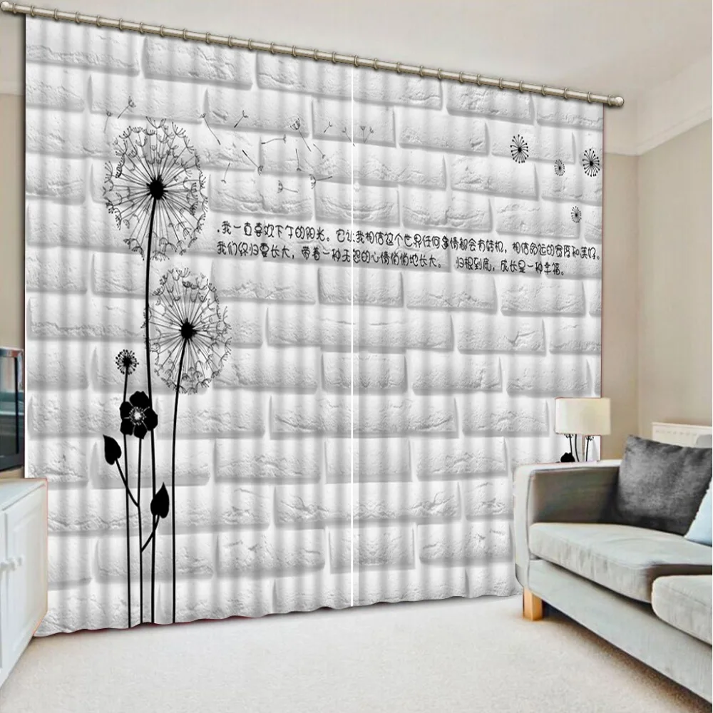 

European white wall dandelion printing blackout curtains customize living room bedroom kitchen high quality curtain