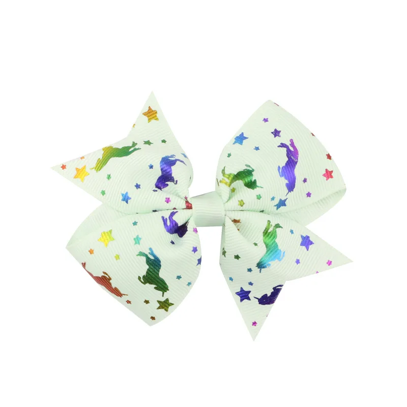 20 шт./лот 4 дюйма с принтом Единорог корсажная лента для волос луки короткое