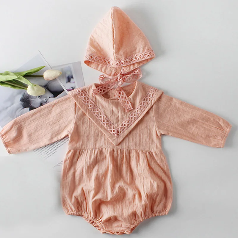 82048 Pink Комбинезоны для маленьких девочек, коллекция года, Осенние хлопковые комплекты одежды костюм из 2 предметов розовый и белый комбинезон с длинными рукавами для новорожденных+ шапочка, комбинезон для малышей - Цвет: 82048 Pink