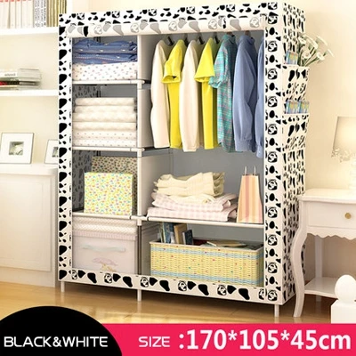 black and white Новая мода современный шкаф из нетканого материала рама армирование DIY сборка органайзер для хранения Съемная мебель для одежды - Цвет: black and white