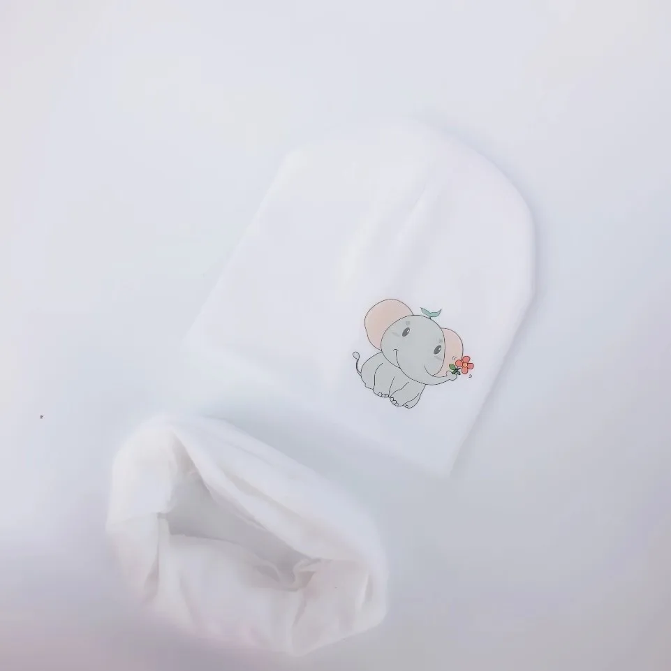 elephant white Детские шапки для девочек с мультяшным принтом; детская шапка; шапка для маленьких мальчиков; хлопковый Детский шарф с воротником; детская шапка; детская шапочка; шапки-бини - Цвет: elephant white