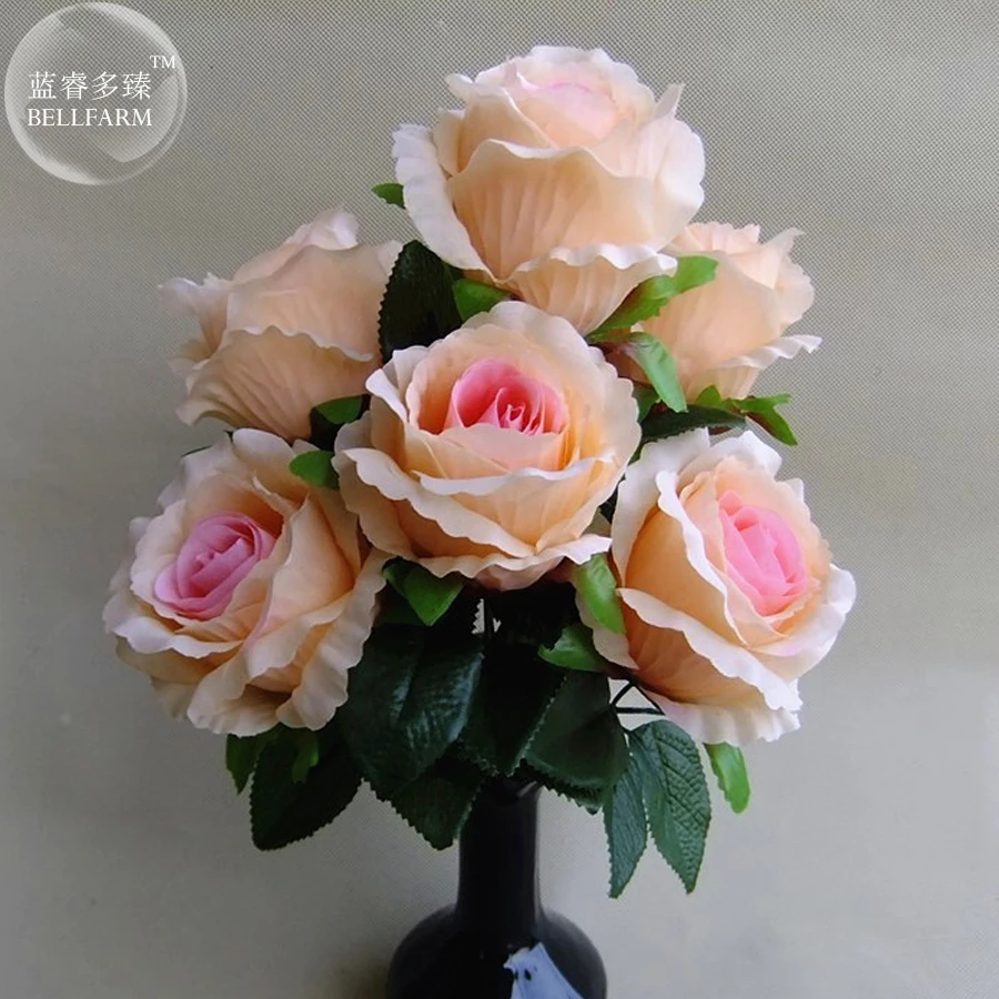 

Bunch of 6 Heads Orange (Colorful, Red) Artificial Rose Flowers, Silk Flowers with Leaves Home Decoration life1018