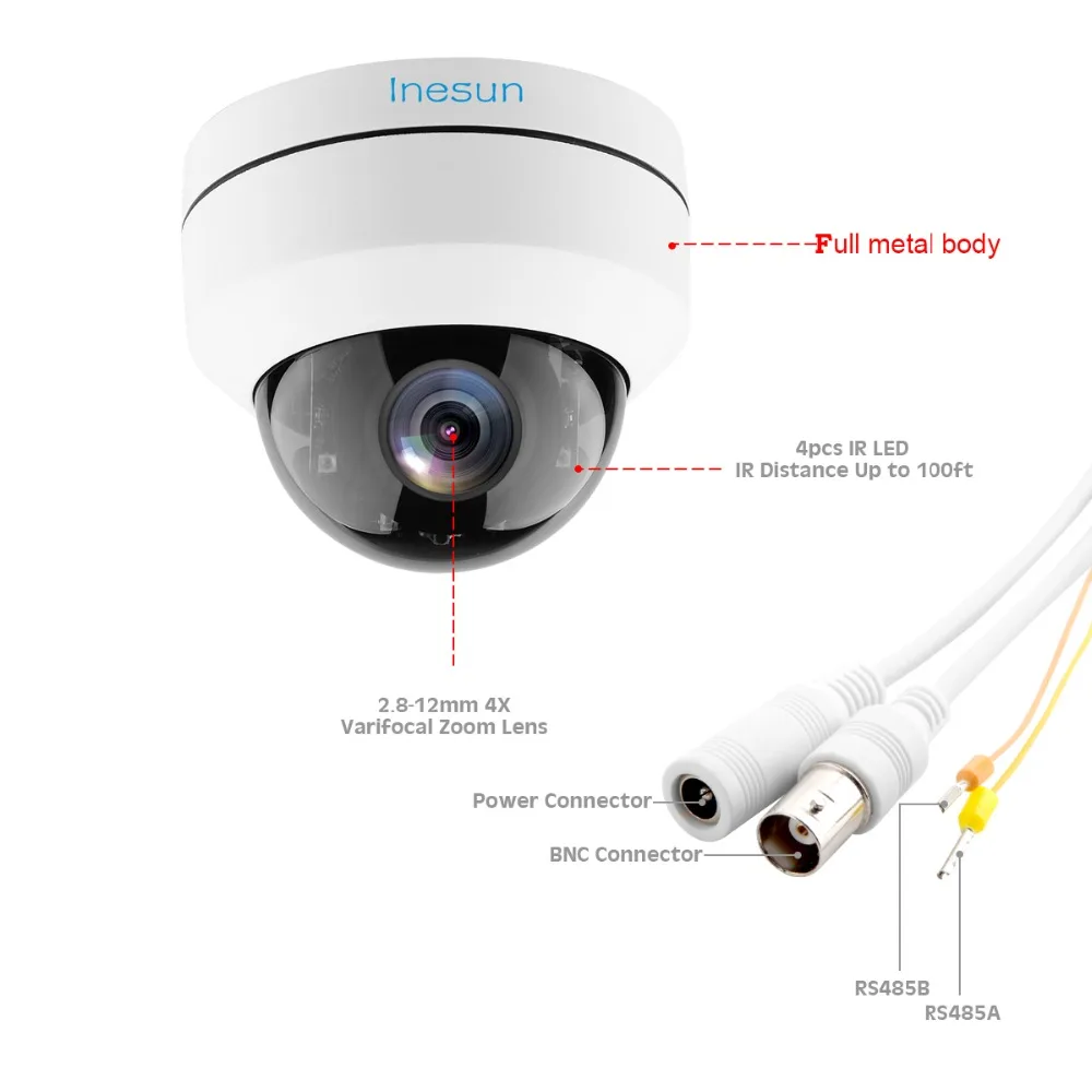 Inesun наружная камера безопасности 2MP 1080P 2 8-12 мм 4X оптический зум PTZ 4 в 1 (AHD/TVI/CVI/CVBS)