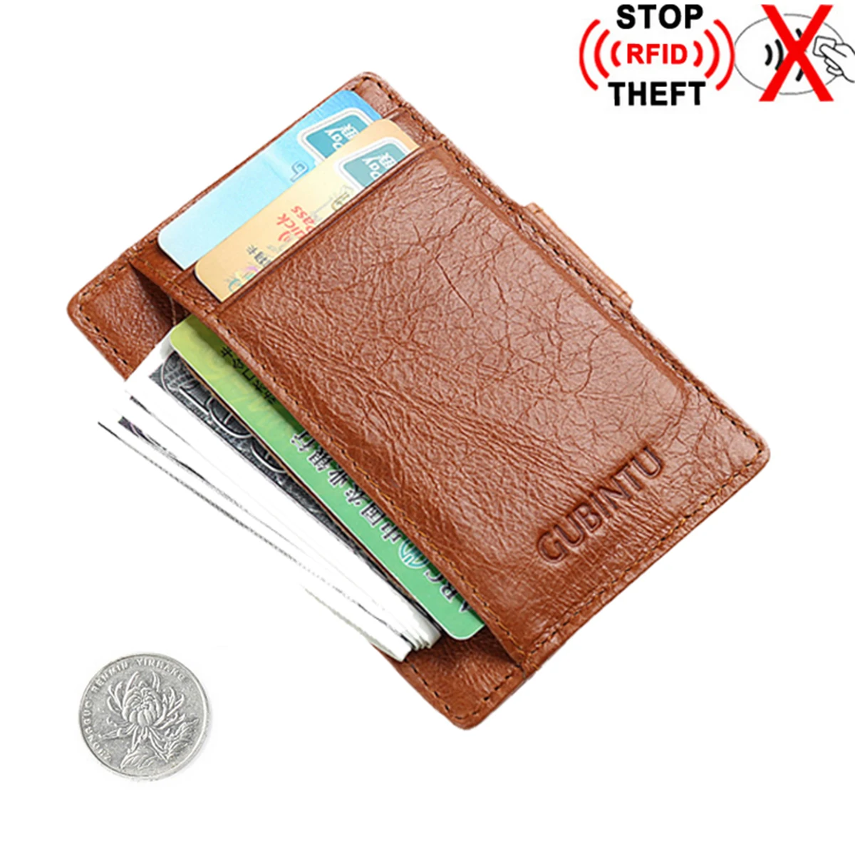 Gubintu RFID Женские Кошельки Пояса из натуральной кожи Блокировка держатель для карт
