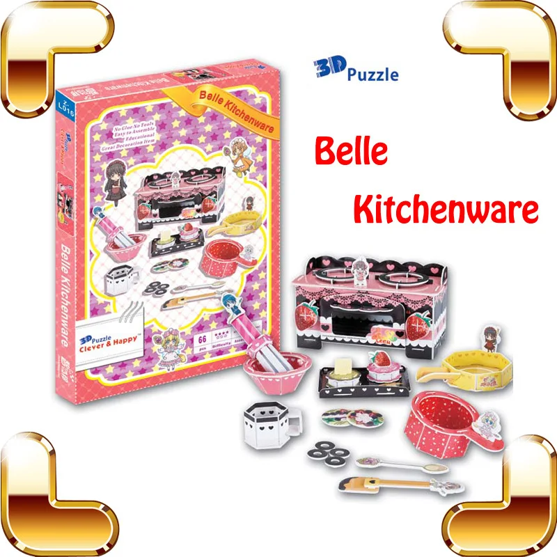 

Новый DIY подарок Belle кухонная утварь 3D головоломка Милая Мини кухня детская головоломка обучающая работа обучающий инструмент дети IQ игра и...