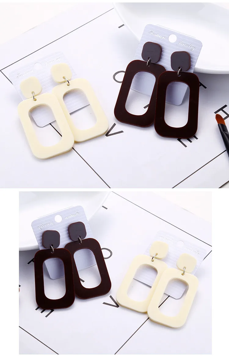 Простые акриловые Геометрические Квадратные полые серьги в стиле ретро для