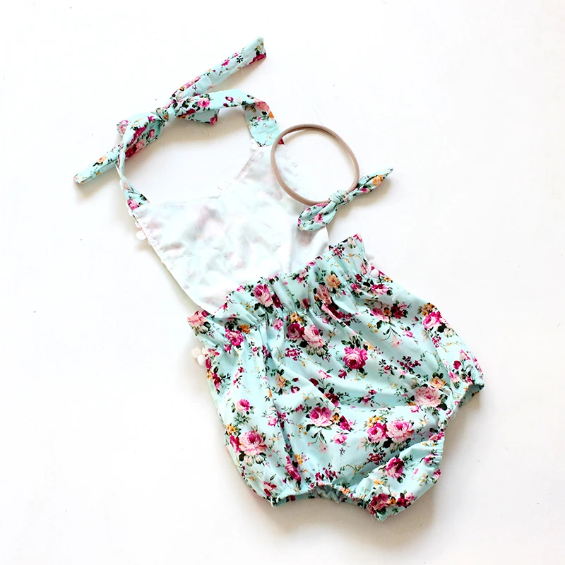 Винтажный Детский комбинезон с цветочным принтом пляжный костюм бантом повязка