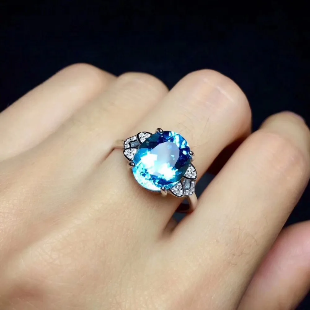 

Fashion Elegant flowers triangle Natural blue topaz gem Ring S925 Silver Natural gemstone Ring Women girl party Rings Jewelry