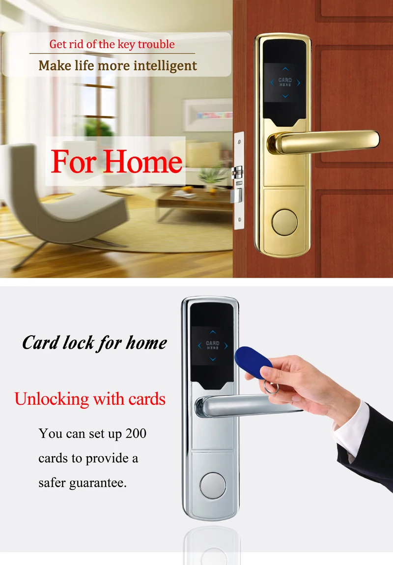 Дизайн Серебряный электронный дверной замок без ключа RFID смарт-карта дверной замок для отеля домашнего офиса ZAG1008