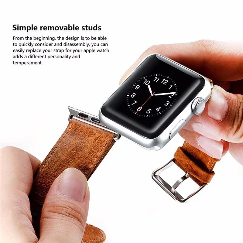 Ремешок из натуральной кожи для apple watch band apple watch 5 4 3 44 мм/40 мм 42 мм 38 мм crazy horse классическая металлическая застежка ремешок для часов