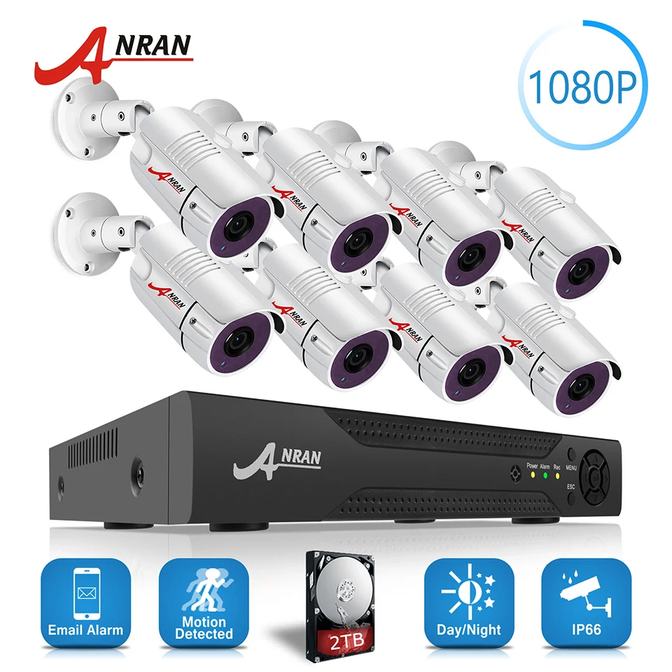 ANRAN CCTV 2.0MP 8CH HD AHD DVR система Комплект 3000TVL 1080P 36IR для дневной и ночной съемки