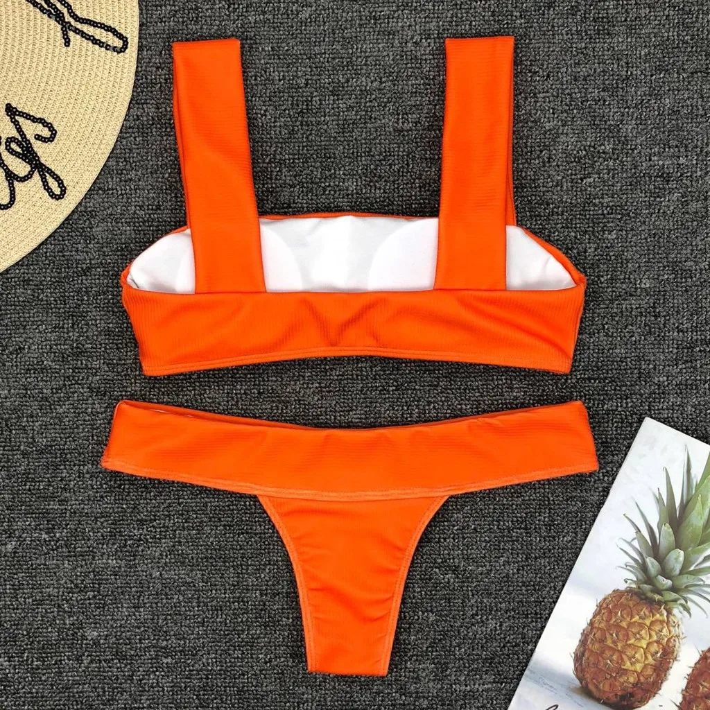Женский пикантный модный однотонный бюстгальтер пуш-ап пляжный комплект бикини