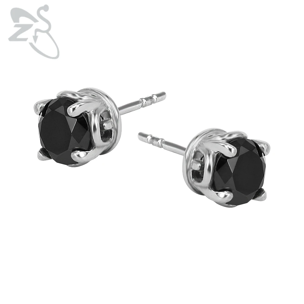 Серьги гвоздики из хирургической стали с черным фианитом|pendientes hombre|ear studsearrings stud |