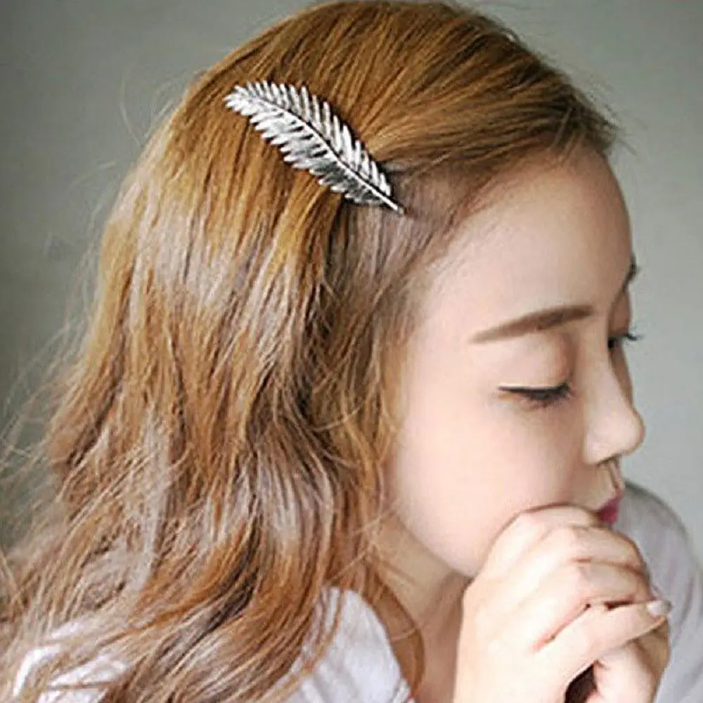 Elegant Women Gold Silver Feather Leaf Leaves Barrette Hairpin Hair Clip | Красота и здоровье