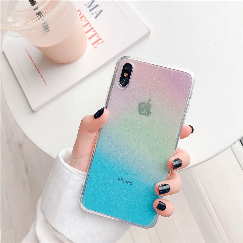 Gradient rainbow Phone Cases For iPhone 6 6s 7 8 X XS max XR Case iridescent Soft Transparent Silicone Clear Back Cover |