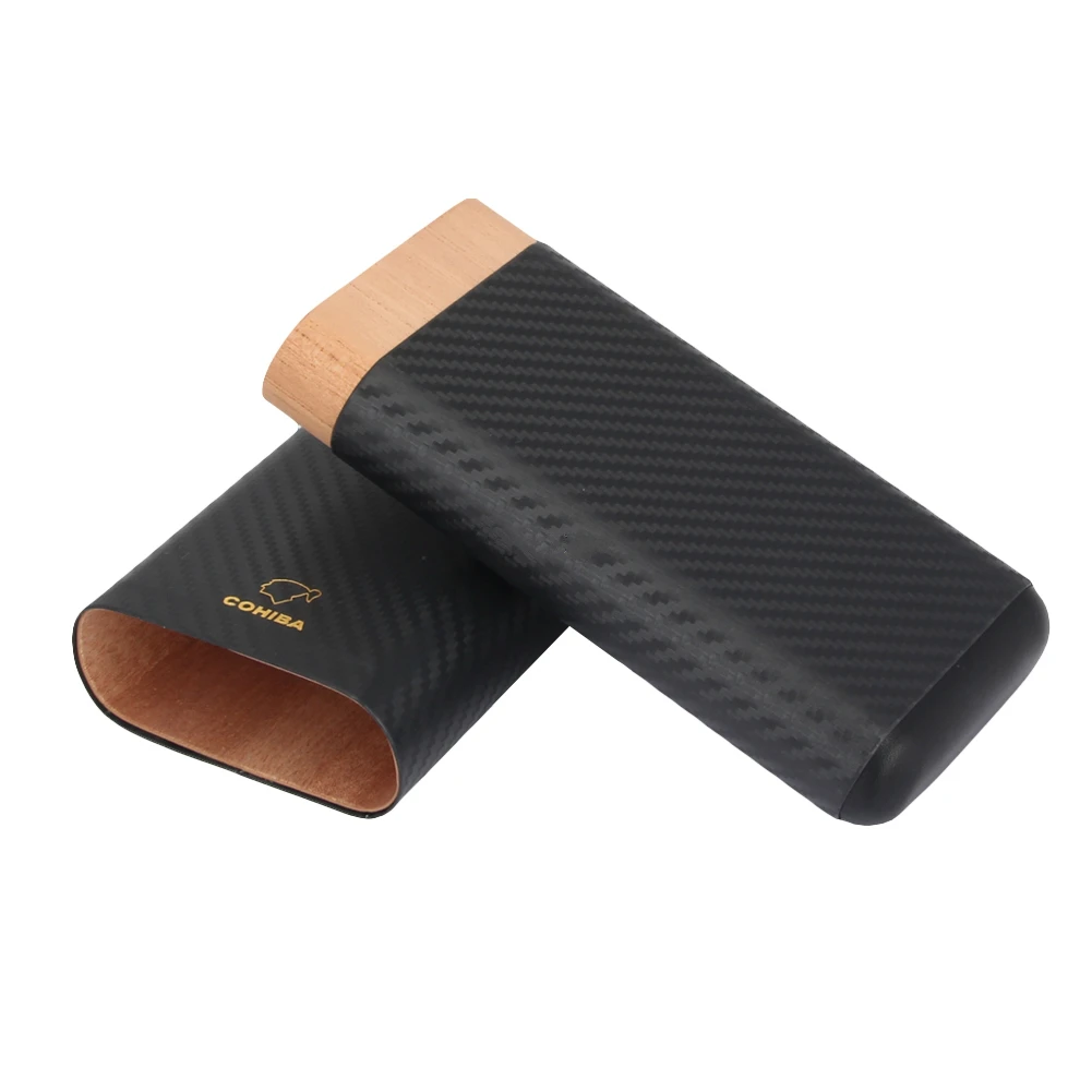 COHIBA Портативный кожаный деревянный портсигар влагостойкий 3 сигар углеродное