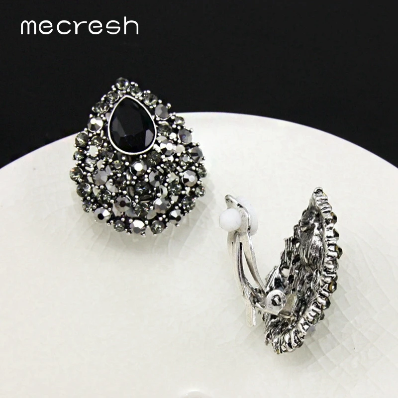 Mecresh Кристалл Teardrop Серьги клипсы для День Святого Валентина корейский