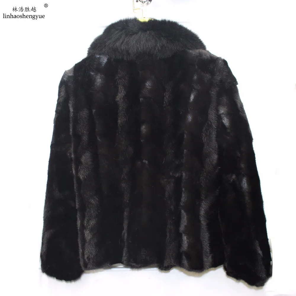 Linhaoshengyue  2017 Winter Fashion Real Mink Fur Women Coat with Fox Fur Collar