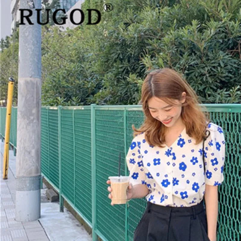 Женские топы и блузки с цветочным принтом RUGOD свободные блузы коротким рукавом