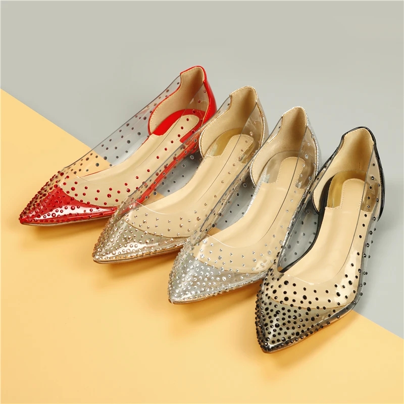 Buono Scarpe/блестящие Прозрачные Свадебные туфли на плоской подошве с острым носком; Роскошные женские туфли со стразами; летние туфли на плоской подошве со стразами