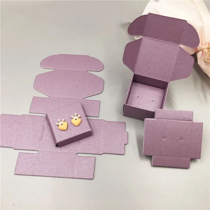 purple Красочные картонные 4x4x2,5 см маленькие серьги ювелирные изделия упаковка легко переносить коробки, Diy дизайн пустой крафт подарочная коробка - Цвет: purple