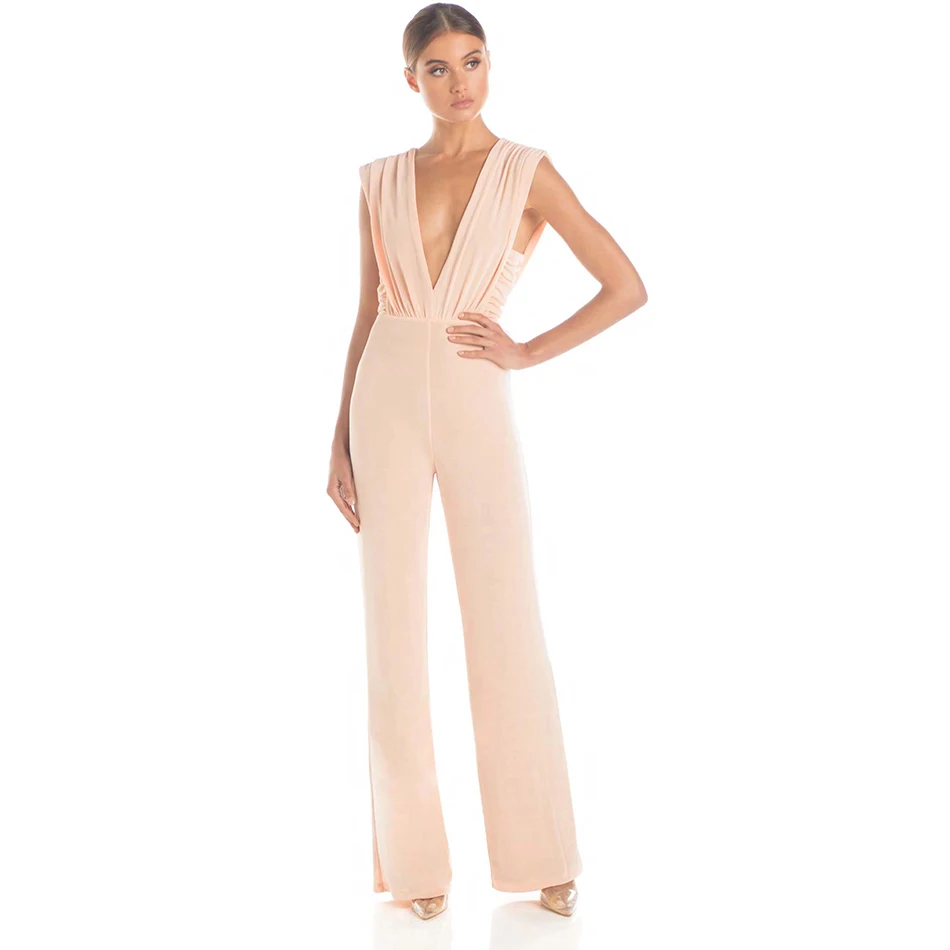 

2019 Newest Summer Celebrity Party Jumpsuit Women Sleeveless Deep V-Neck Sexy Night Out Club Full Length Jumpsuit Women Vestidos