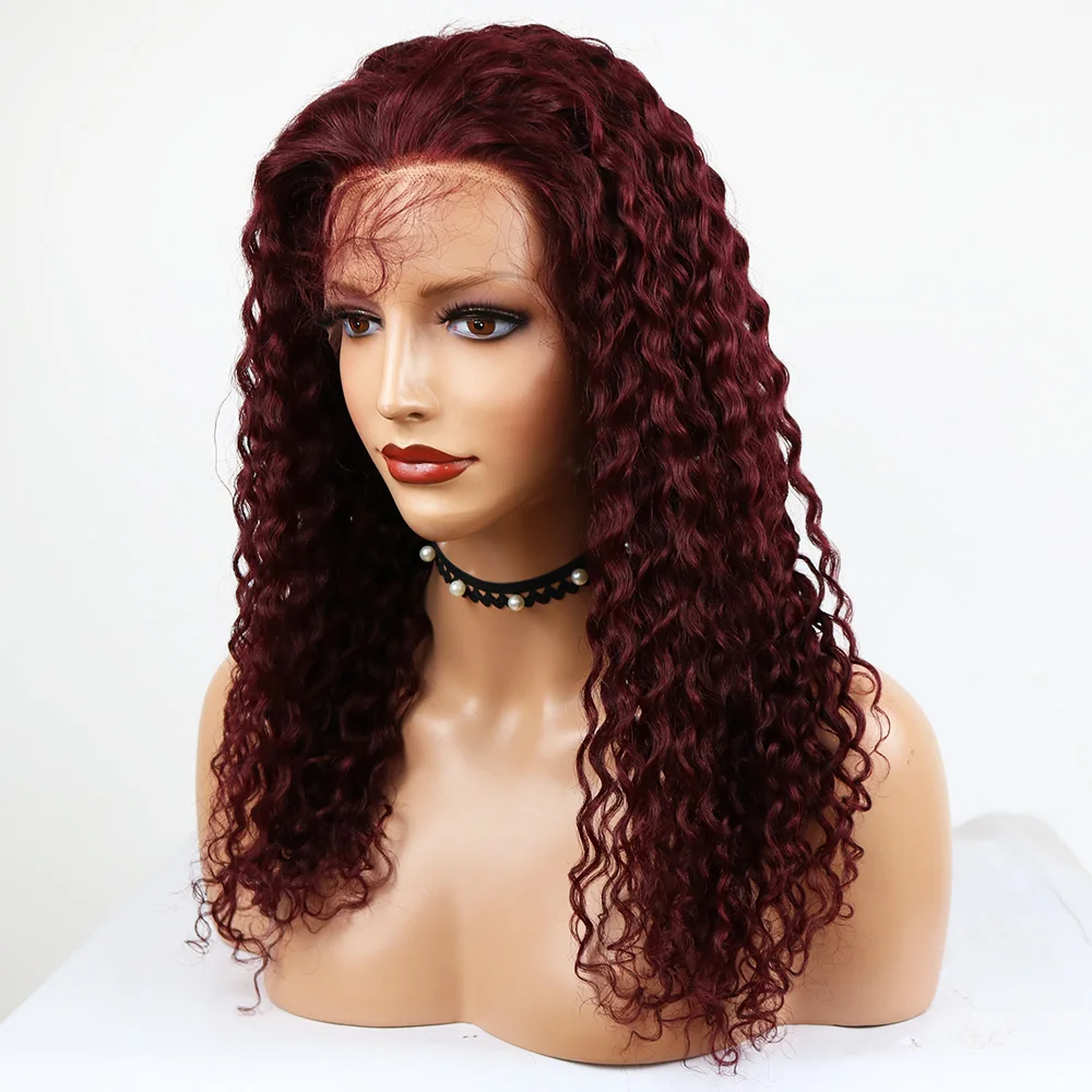 SimBeauty 99j Burgundy Brazilian Full Lace Human Hair Wigs Pre Plucked Glueless Curly Lace Front Wig For Women Baby Remy Hair