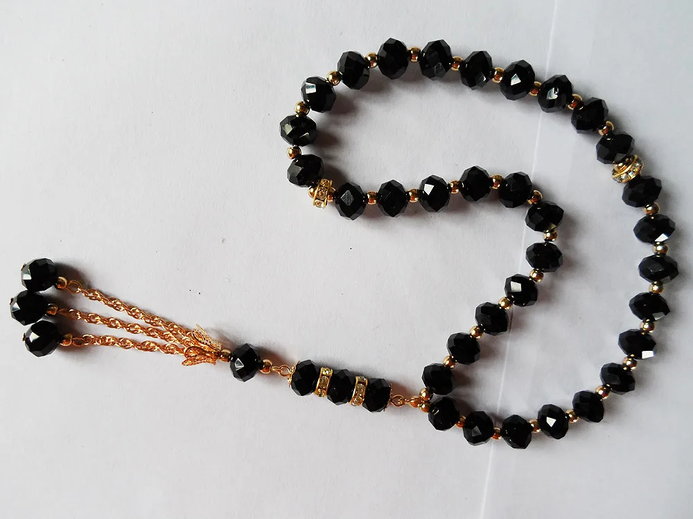 Винтаж мусульманские религиозная молитва бусины 2R Веревка Цепи стрейч tasbih браслет ювелирные изделия, Черный Кристалл Ислам для