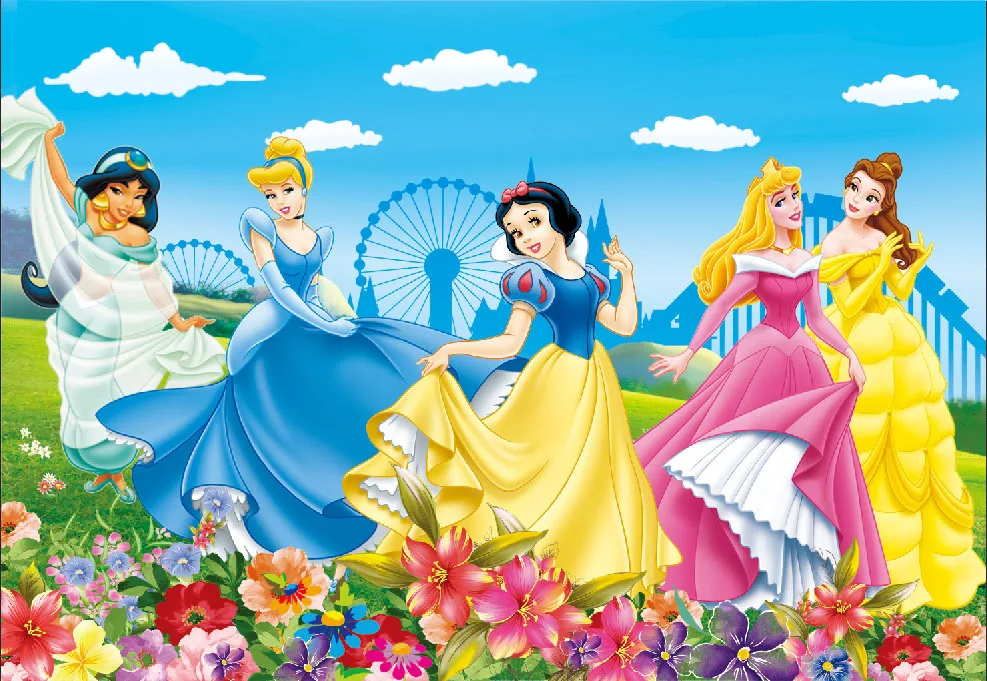 7x5FT Белоснежка Ариэль Аврора Фея Принцесса колесо обозрения Цветы Сад Фотостудия