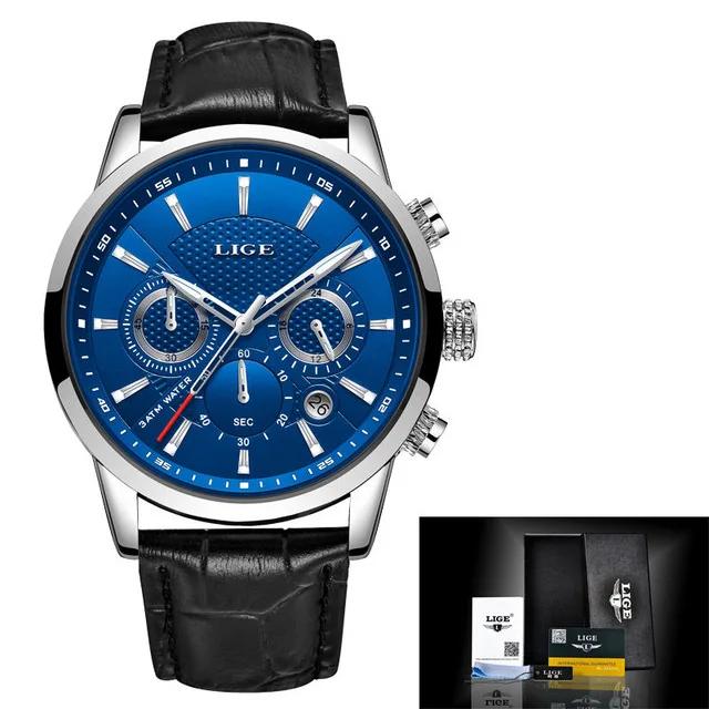 Silver blue LIGE модные мужские часы, военные спортивные часы для мужчин, Автоматическая Дата, водонепроницаемые кварцевые часы, многофункциональный циферблат, Relogio Masculino - Цвет: Silver blue
