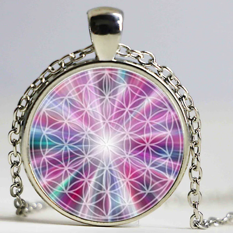Кулон цветок жизни ожерелье 2016 Новая Мода круглый стеклянный кулон s бусины из