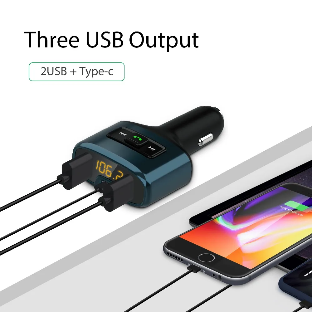 Автомобильные аксессуары VANJEW C52 с Bluetooth-передатчиком FM, плеером Mp3, быстрой зарядкой TYPE-C, аудио и двумя USB.