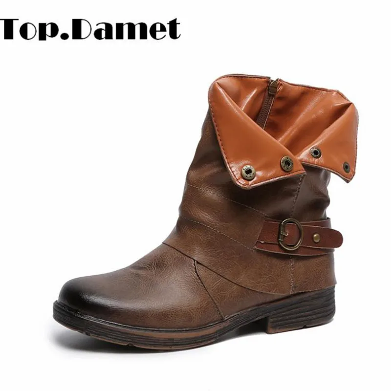 Top. Damet/женские ботильоны сезон осень зима короткие ботинки на низком каблуке с