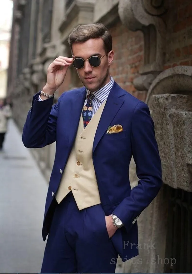 Новинка 2018 смокинги жениха с отворотами королевский синий приталенный мужской