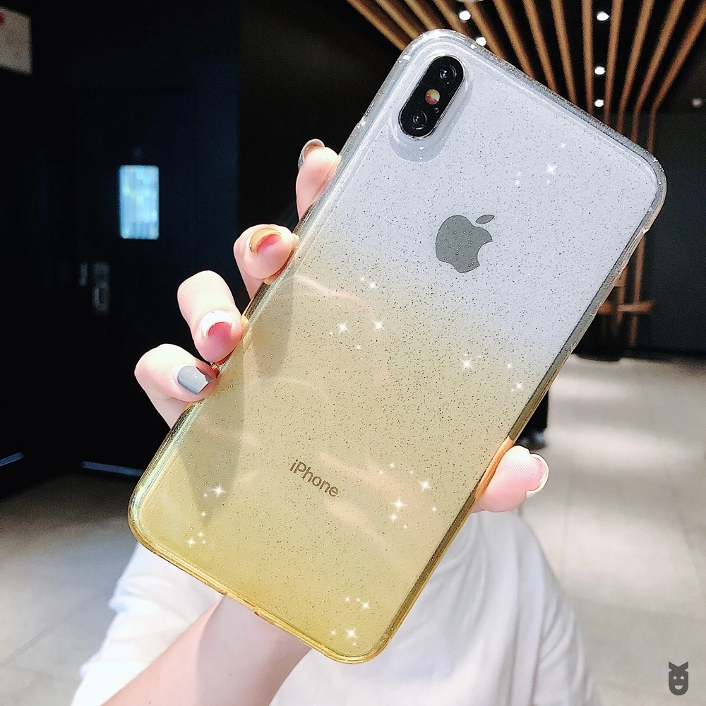 Для iPhone X XR XS 11 Pro Max 8 7 6 6s Plus сверкающий блеск Радужный прозрачный градиентного цвета Мягкая силиконовая задняя накладка из ТПУ чехол