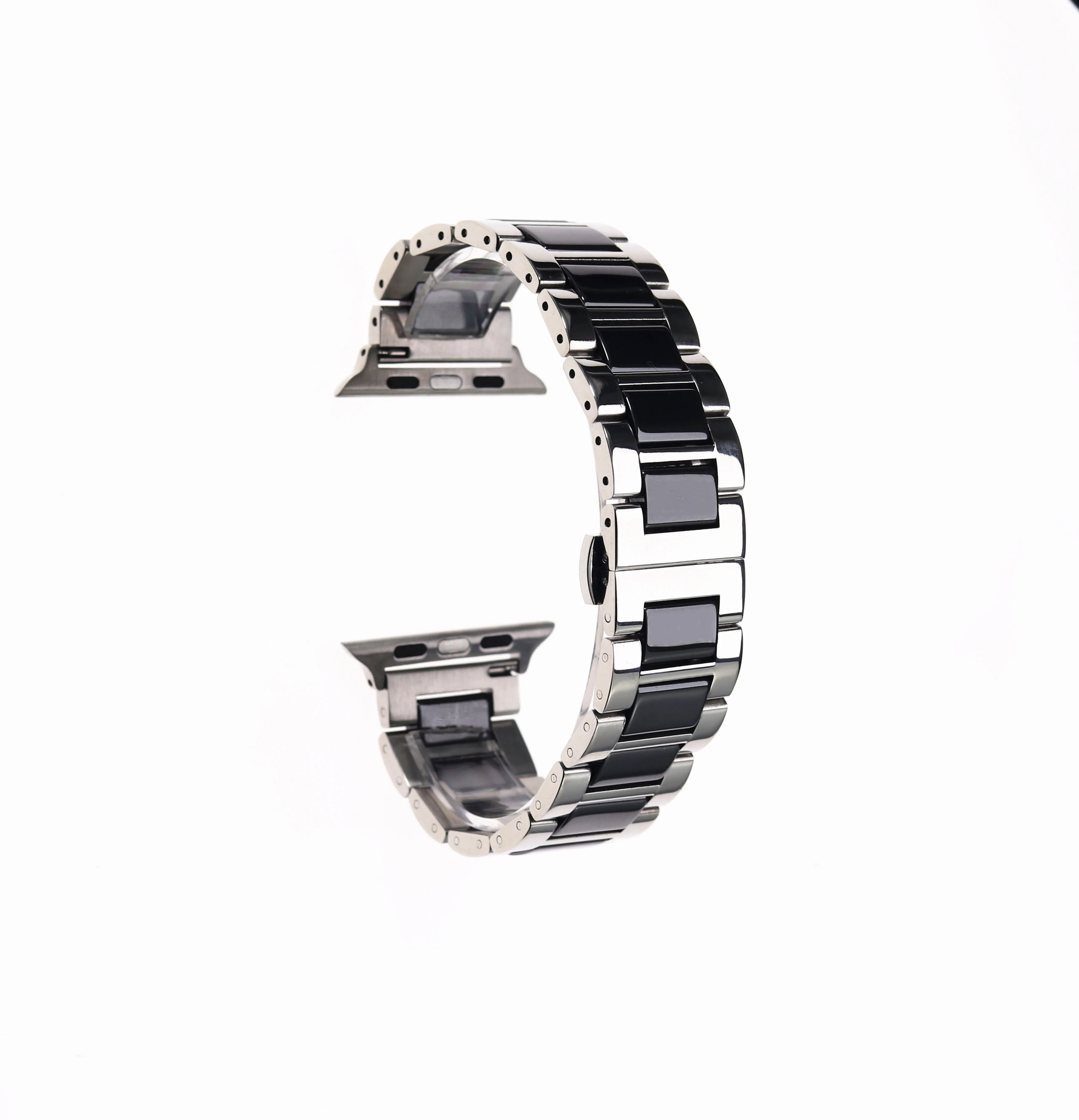 black and silver Аксессуары для Apple Watch Iwatch ремешок 42 40 44 мм серия 3 4 5 розовое золото черный белый нержавеющая сталь серебро и керамические полосы - Цвет ремешка: black and silver