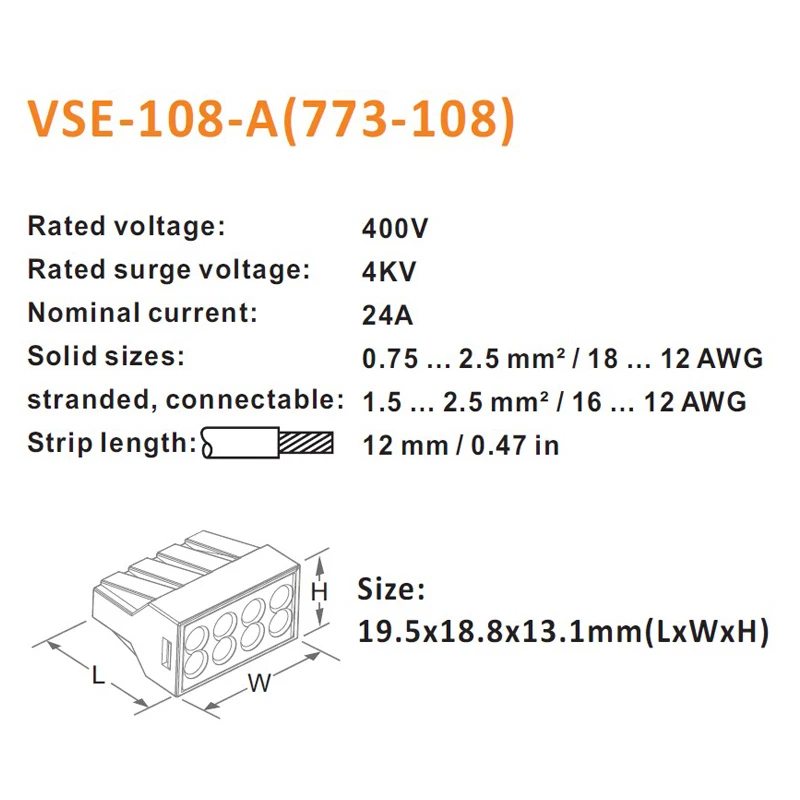 10 шт./лот VSE-108-A разъемы 0 75-773 мм2 8p Тип штекера пружинный зажим мини разъем