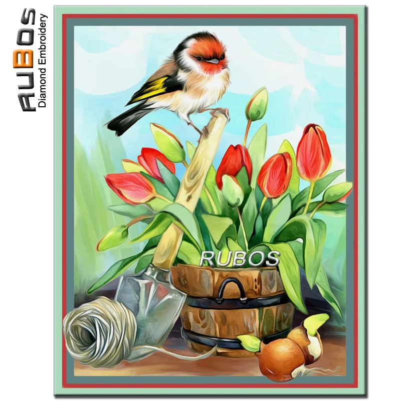 RUBOS DIY 5D алмазная картина тюльпан Goldfinch Алмазная Вышивка Птицы полная квадратная