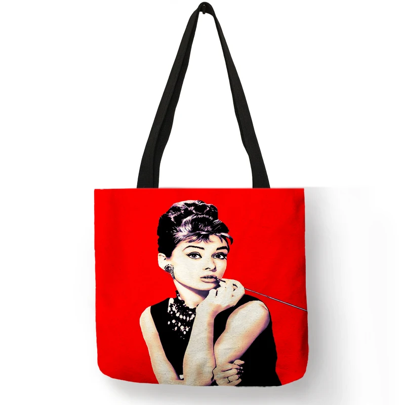 Exclusive Hand Bags for Women Famous Actress Hepburn Painting Shoulder Bag Eco Linen Fashion Lady Elegant Casual Handbag