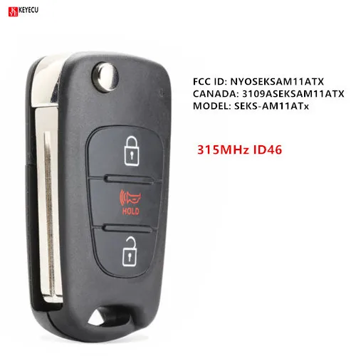 Keyecu Flip Remote Key Fob 3 кнопки 315 МГц ID46 чип для Kia Sportage 2010 2011 2012 2013 FCC: NYOSEKSAM11ATx Модель: