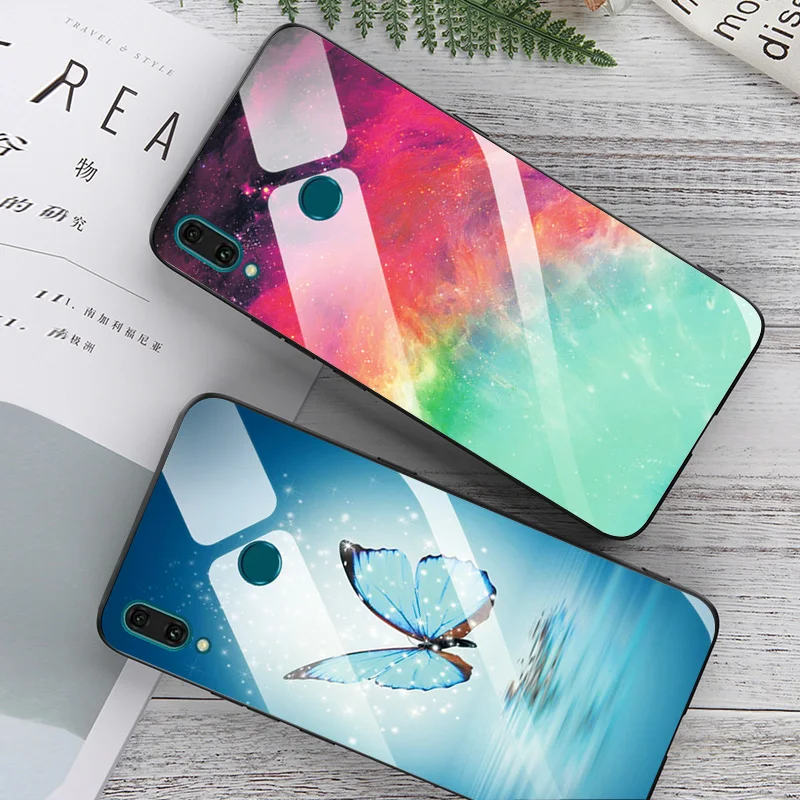 Tempered Glass Case For Huawei Y5 Y6 Y9 2019 Boat Shockproof Glossy Cover Bumper |