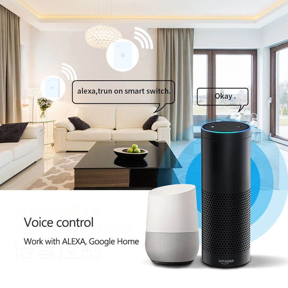 Сенсорный выключатель US 1/2/3 умный света настенный wifi работает с приложением Alexa
