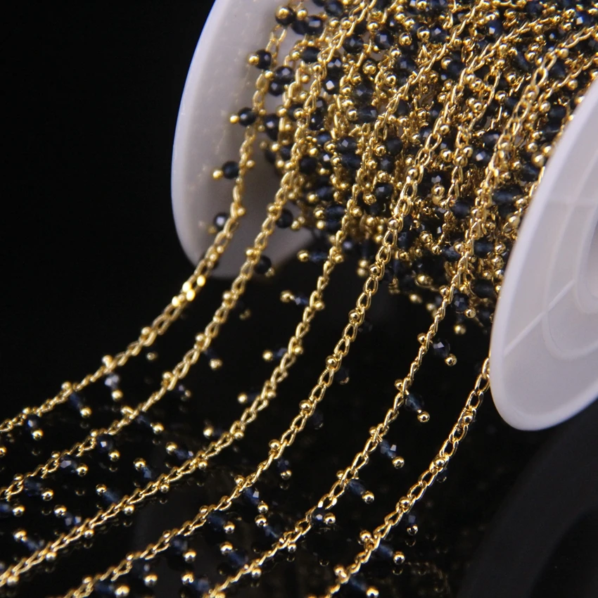 5 метров 2 мм темно-синие стеклянные граненые круглые бусины Розария с золотым