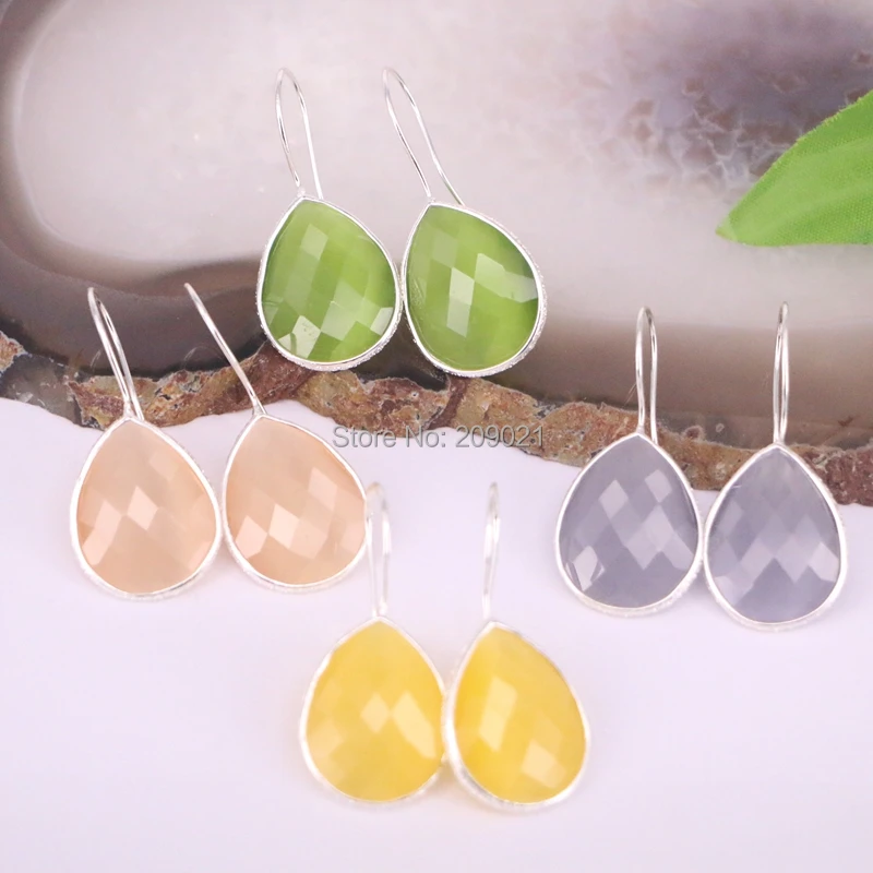 Для женщин 10 пар Серебряный Цвет Cat Eye Камень Water Drop Длинные Висячие серьги, ювелирные изделия шарма Gem Серьги